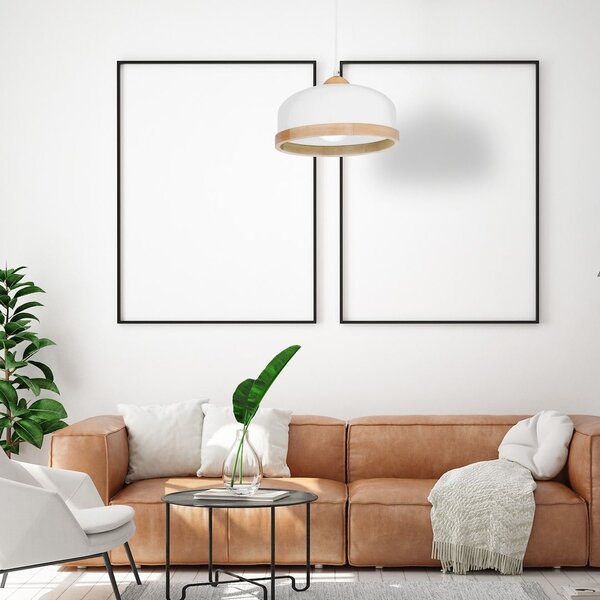 Závěsné svítidlo Studio, 1x dřevěné/bílé kovové stínítko, (fi 32cm), w/br