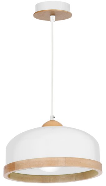 Závěsné svítidlo Studio, 1x dřevěné/bílé kovové stínítko, (fi 32cm), w/br