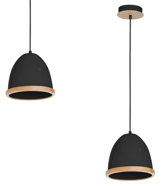 Závěsné svítidlo Studio, 1x dřevěné/černé kovové stínítko, (fi 21cm), b/br