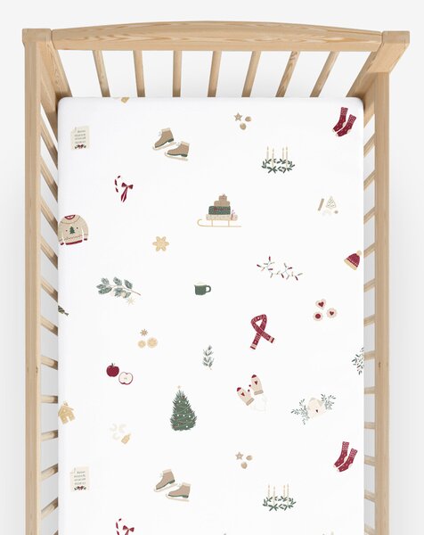 Goldea vánoční bavlněné napínací prostěradlo do dětské postýlky - vánoční symboly 60 x 120 cm