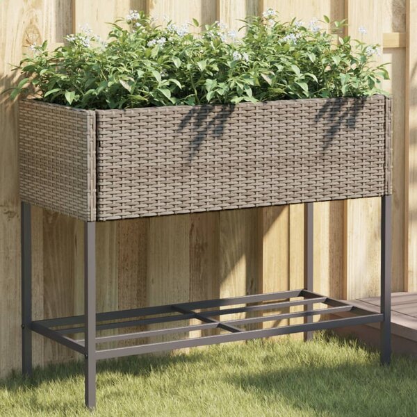 Zahradní truhlík s policí šedý polyratan