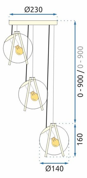 Toolight Závěsná lampa APP1091-3CP Zlatá