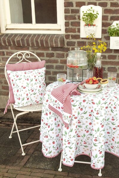 Kulatý bavlněný ubrus s motivem lesních jahod Wild Strawberries – Ø 170 cm - Clayre & Eef