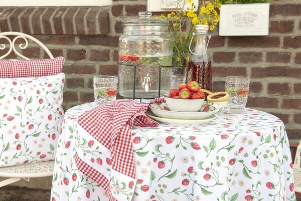 Kulatý bavlněný ubrus s motivem lesních jahod Wild Strawberries – Ø 170 cm - Clayre & Eef