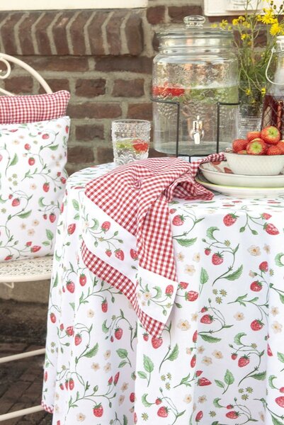 Kulatý bavlněný ubrus s motivem lesních jahod Wild Strawberries – Ø 170 cm - Clayre & Eef