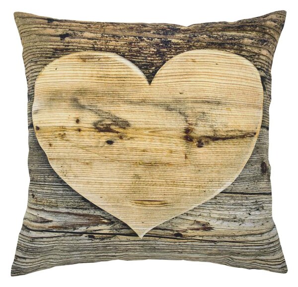 Plátěný polštář dřevěné srdce Wooden heart - 50*10*50cm