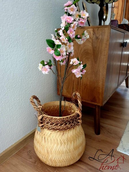 Dekorace umělý růžový kvetoucí stromek - 22*22*90 cm - J-Line by Jolipa