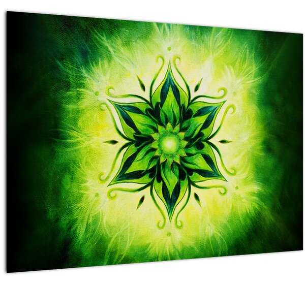 Obraz - Květinová mandala v zeleném pozadí (70x50 cm)