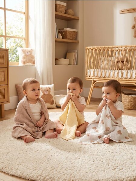 Sinsay - Sada mušelínových plenek s motivem medvídků 3 pack - béžová