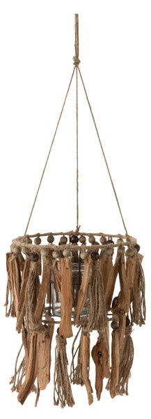 Skleněný závěsný svícen s provázky a dřívky Ethno - Ø 25*87cm - J-Line by Jolipa
