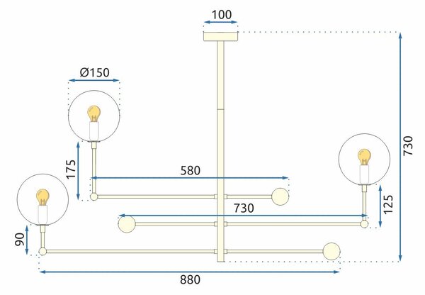 Toolight Tolight, Závěsná lampa - skleněné koule 6 ks APP919-6CP, zlatá, OSW-03231