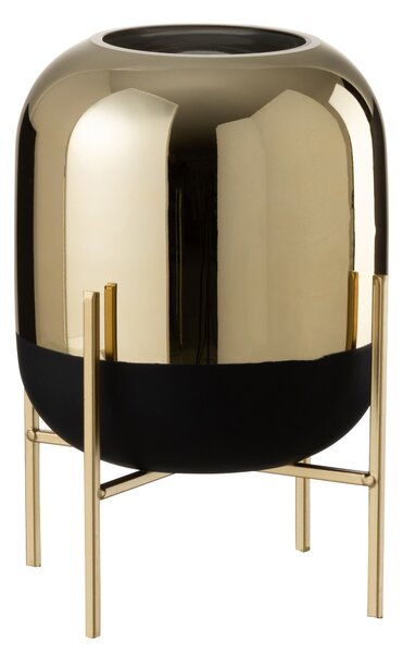 Skleněná černo-zlatá dekorační váza na podstavci - Ø 20*27cm