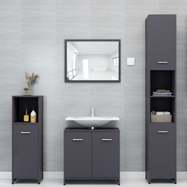 4dílný set koupelnového nábytku šedý dřevotříska