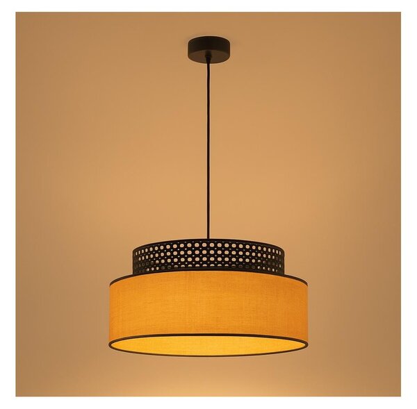 Lustr na lanku BOHO 1xE27/60W/230V pr. 40 cm černá/ratan