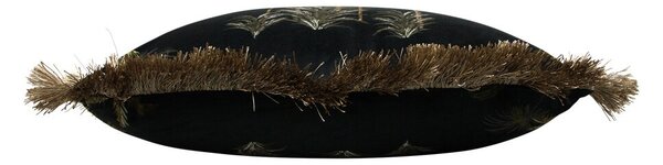 Černý sametový polštář s palmami a třásňovitým lemem - 45*45*10cm - Mars & More
