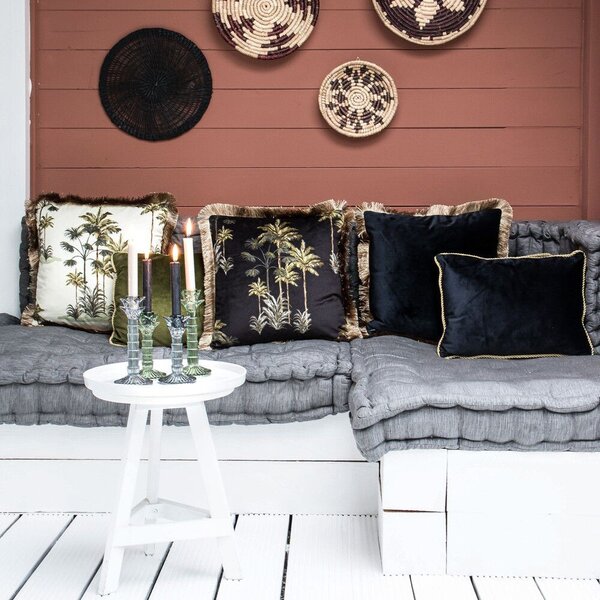 Černý sametový polštář se zlatými třásněmi Fringes gold - 45*45*10cm - Mars & More