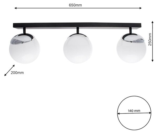 Stropní svítidlo Sfera, 3x bílé skleněné stínítko, b/ch