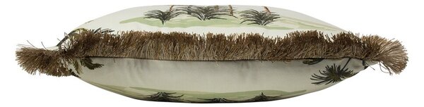 Sametový krémový polštář s palmami a třásňovitým okrajem - 45*45*10cm - Mars & More