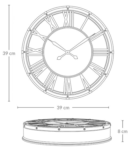 Nástěnné hodiny ARON v industriálním stylu, Ø 39 cm