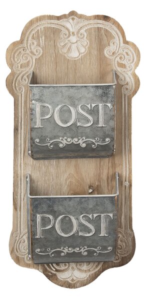 Hnědá dřevěná nástěnná dekorace s přihrádkami na poštu - 26*10*53 cm - Clayre & Eef