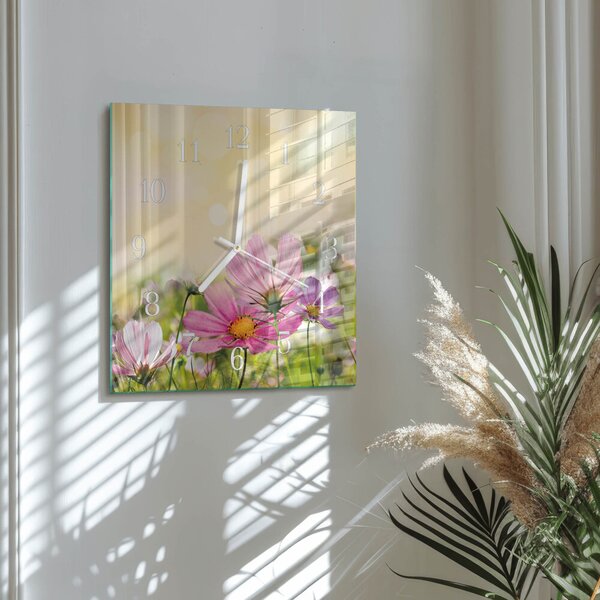 Skleněné hodiny Květiny kosmu zskb-30x30-00082967