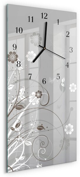 Skleněné hodiny vertikální Květiny zsppc-30x60-00057395