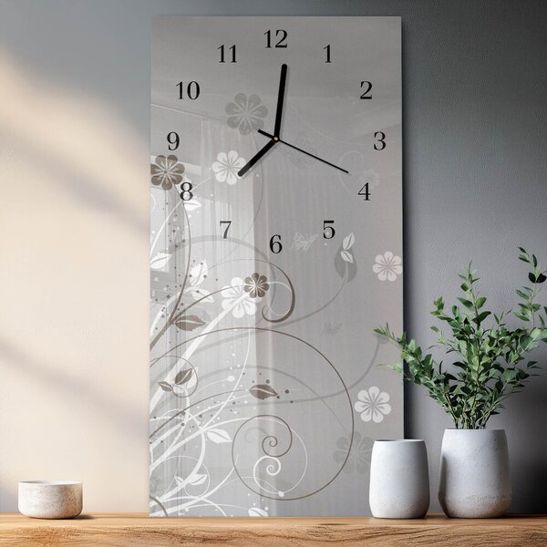 Skleněné hodiny vertikální Květiny zsppc-30x60-00057395