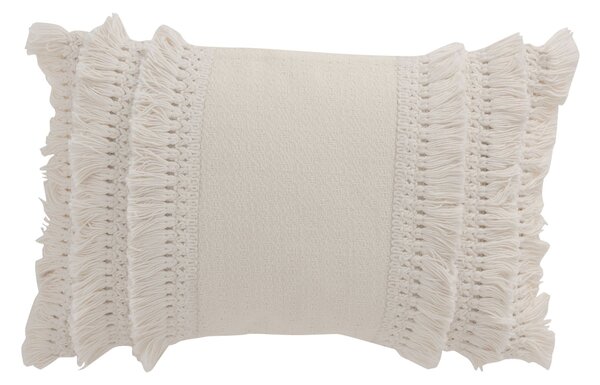 Krémový bavlněný polštář s třásněmi Fransen white off - 45*30 cm