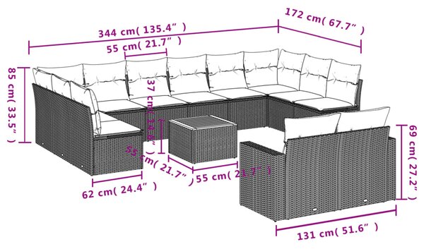 13dílný zahradní sedací souprava s poduškami černý polyratan