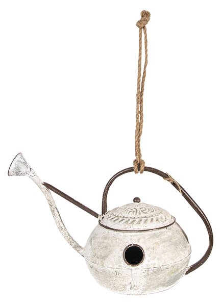 Krémová kovová ptačí budka ve tvaru kropáčku - 46*26*27/54 cm - Clayre & Eef