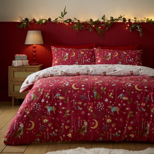 Červené povlečení na jednolůžko 135x200 cm Christmas Enchanted Twilight – Catherine Lansfield