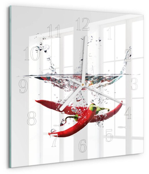 Skleněné hodiny Chilli papričky zskb-30x30-00080245
