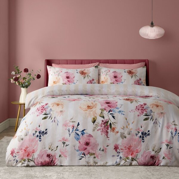Krémové povlečení na dvoulůžko 200x200 cm Floral Stripe – Catherine Lansfield