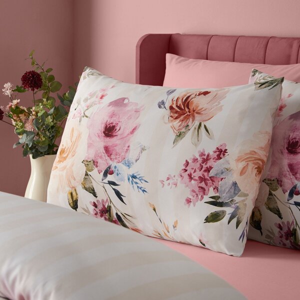 Krémové povlečení na dvoulůžko 200x200 cm Floral Stripe – Catherine Lansfield