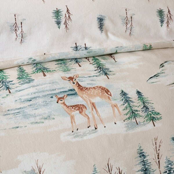 Flanelové povlečení na dvoulůžko v přírodní barvě 230x220 cm Brushed Christmas Deer – Catherine Lansfield