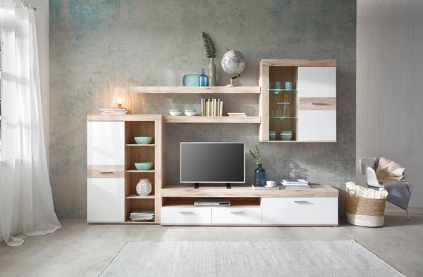 OBÝVACÍ STĚNA bílá, barvy dubu Carryhome - Kompletní obývací stěny