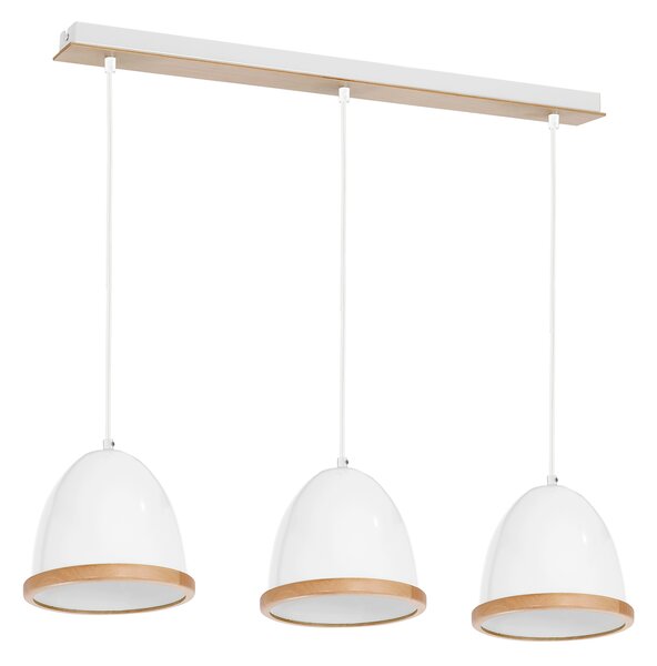 Závěsné svítidlo Studio, 3x dřevěné/bílé kovové stínítko, (fi 21cm), w/br