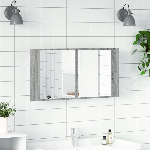 LED koupelnová skříňka se zrcadlem šedá sonoma 90x12x45cm akryl