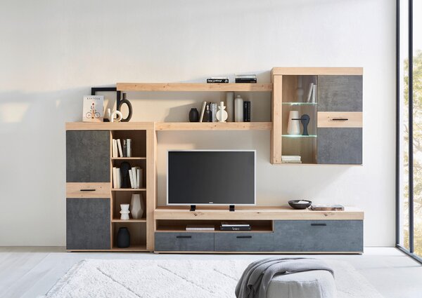 OBÝVACÍ STĚNA dub artisan Carryhome - Kompletní obývací stěny