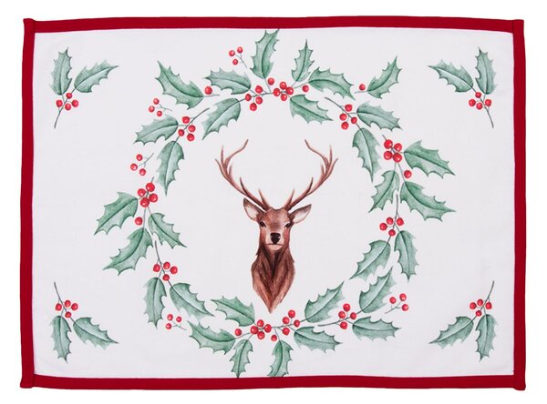 Sada 6 ks látkového stolního prostírání Holly Christmas s jelenem - 48*33 cm