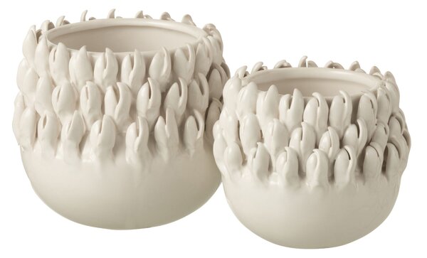 Krémový keramický obal na květináč Ibiza white - Ø 15*14cm - J-Line by Jolipa