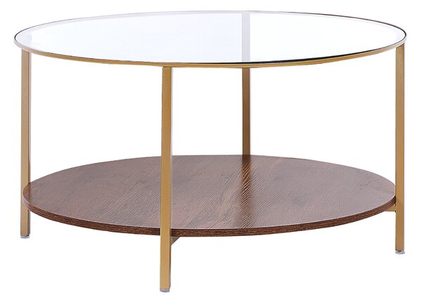 Konferenční stolek se skleněnou deskou zlatý/tmavé dřevo ⌀ 80 cm LIBBY