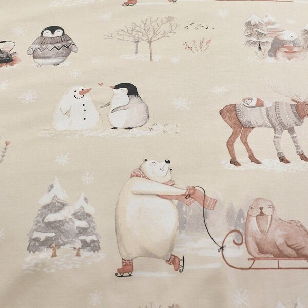 Béžové povlečení na dvoulůžko z mikroplyše 200x200 cm Winter Friends – Catherine Lansfield