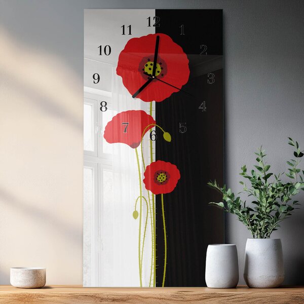 Skleněné hodiny vertikální Makové hlavy zsppc-30x60-00295215