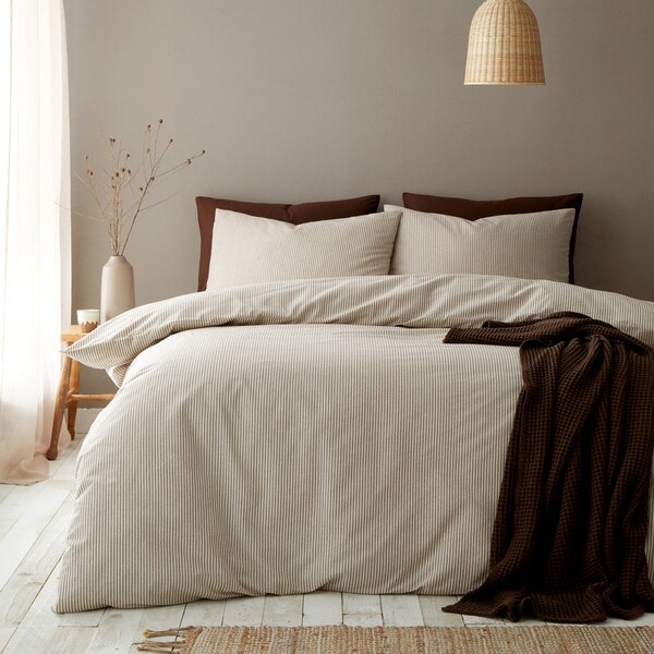 Taupe povlečení na jednolůžko 135x200 cm Cotton Rich Narrow Woven Stripe – Pineapple Elephant