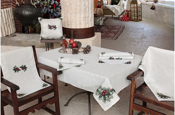 Dům Vánoc Gobelínový vánoční ubrus s motivem Jmelí a cesmína Velikost: 90x90 cm