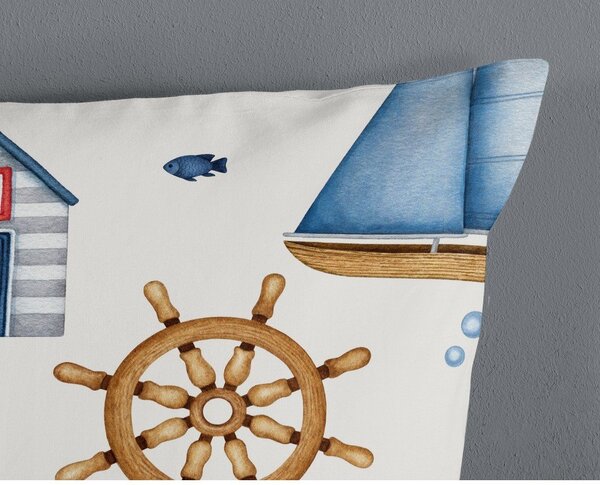 Modré/krémové bavlněné dětské povlečení do postýlky 100x135 cm Ahoy – Good Morning