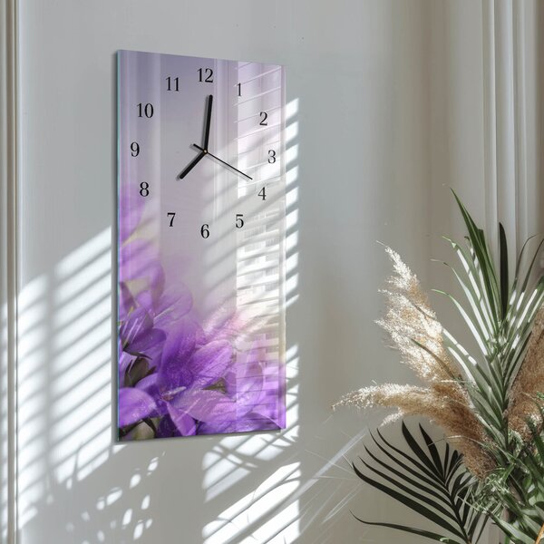 Skleněné hodiny vertikální Fialové květy zsppc-30x60-00295216