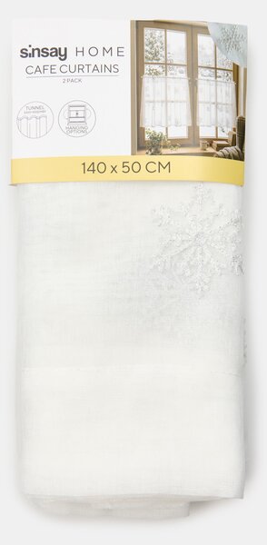 Sinsay - Sada vitrážových záclon s lesklou výšivkou sněhových vloček 2 pack - bílá