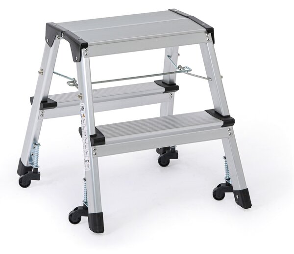 Hliníkové skládací schůdky s kolečky, oboustranné, výška 420 mm